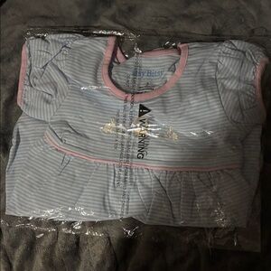 Charming Blue and Pink Striped Kids Casual Dress with Easter design